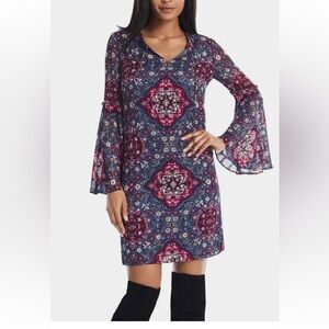 WHBM M shift medallion dress with bell sleeves  in EUC
